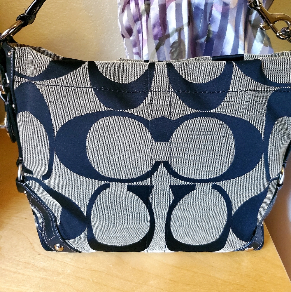 COACH ☆ soft gray and black nylon shoulder bag